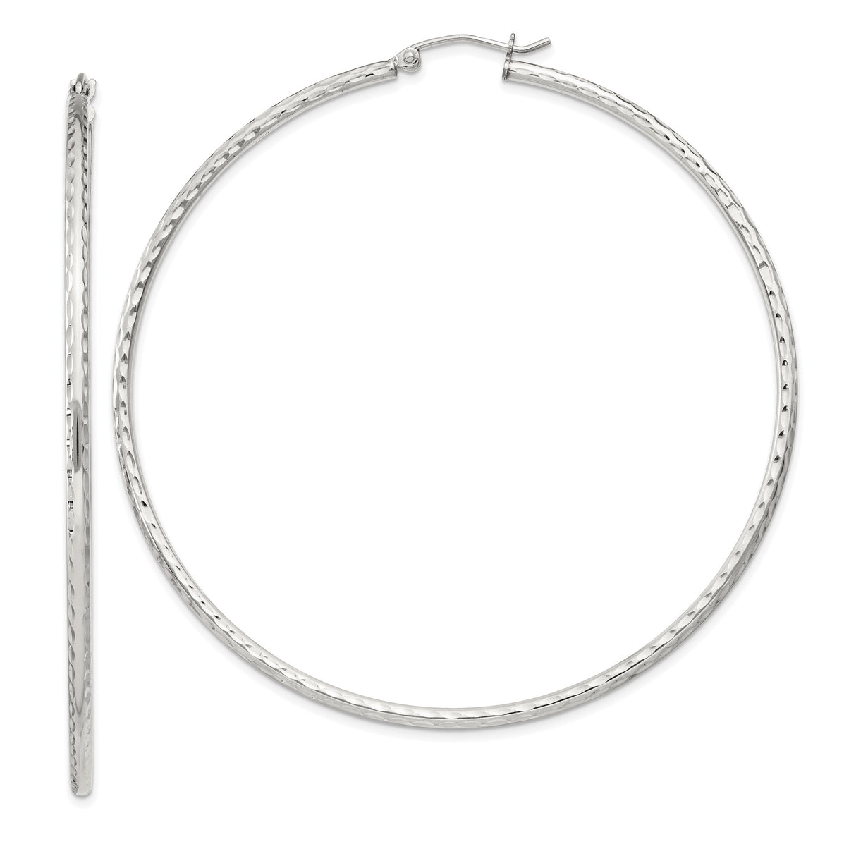 Sterling Silver Hoop Earrings, Thin Textured Large Hoops with Polished Finish, Minimalist Style