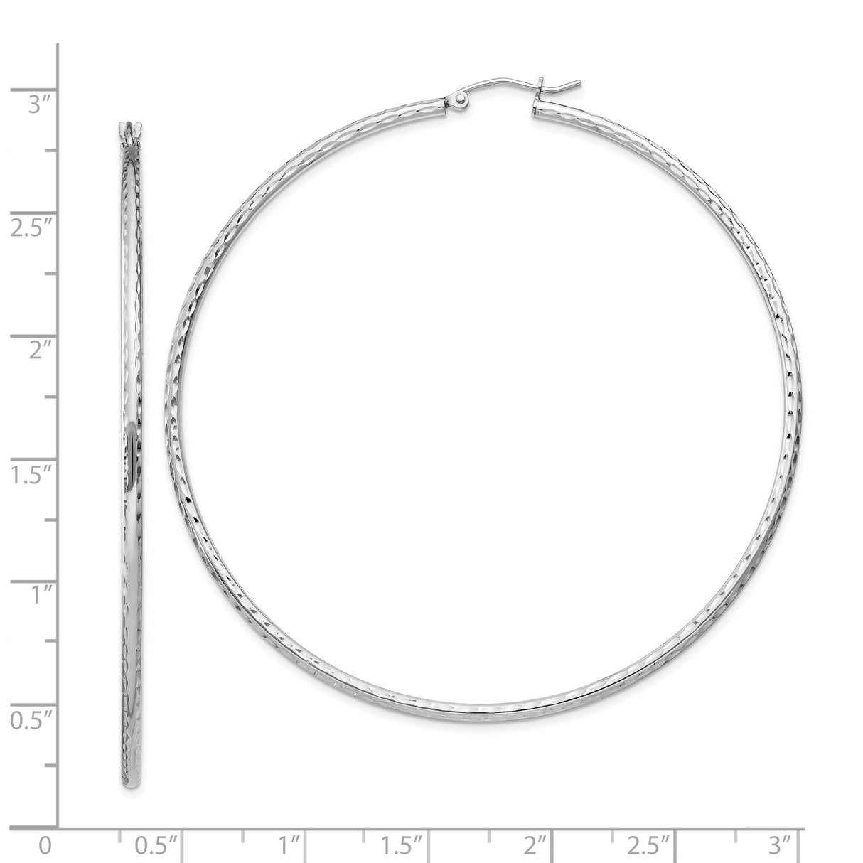 Sterling Silver Hoop Earrings with Polished Finish and Diamond Cut Textured Design