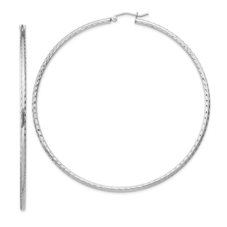 Sterling Silver Hoop Earrings with Polished Finish and Diamond Cut Textured Design