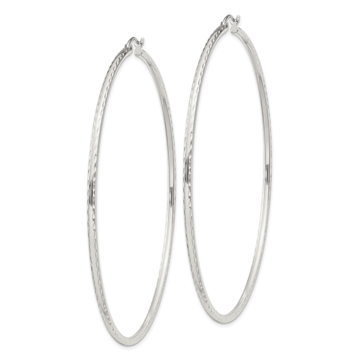 Sterling Silver Hoop Earrings, Large Lightweight Diamond Cut Minimalist Design for Women