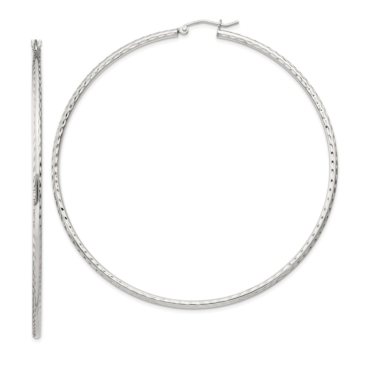 Sterling Silver Hoop Earrings, Large Lightweight Diamond Cut Minimalist Design for Women