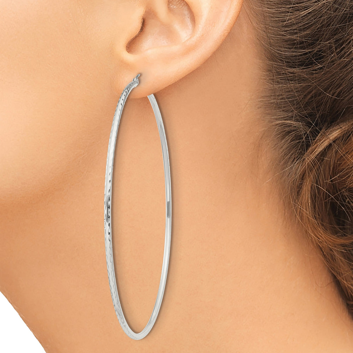Sterling Silver Hoop Earrings, Thin Lightweight Textured Medium Round Design for Women