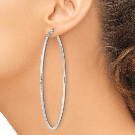 Sterling Silver Hoop Earrings, Thin Lightweight Textured Medium Round Design for Women