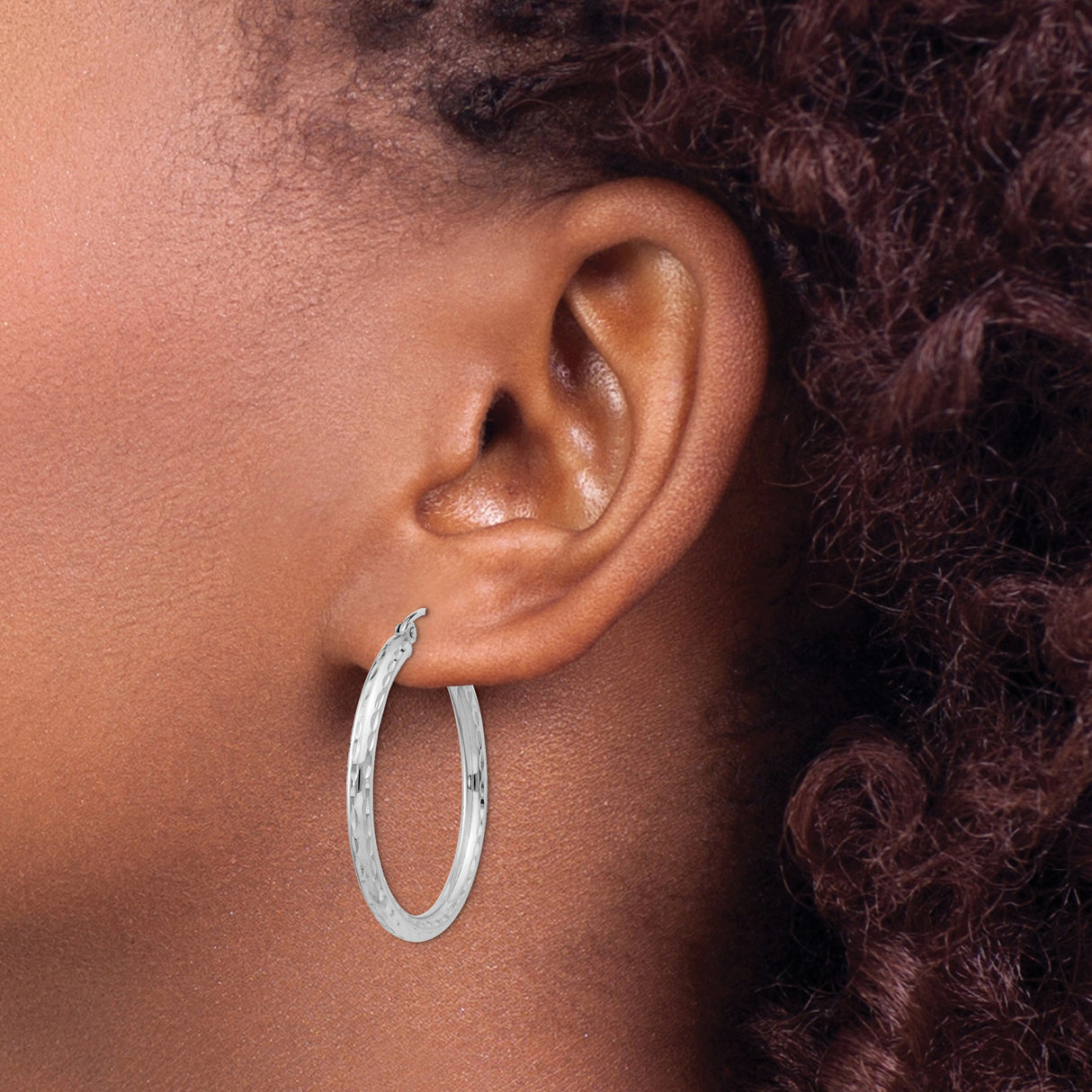 Sterling Silver Hoop Earrings, Diamond Cut with High Polish and Textured Finish