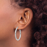 Sterling Silver Hoop Earrings, Diamond Cut with High Polish and Textured Finish