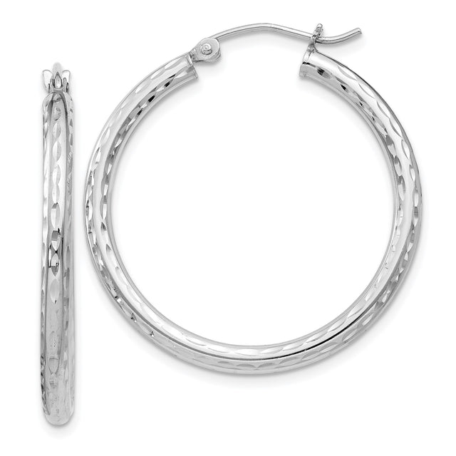Sterling Silver Hoop Earrings, Diamond Cut with High Polish and Textured Finish