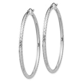 Sterling Silver Hoop Earrings with Diamond Cut Texture and Polished Finish, Medium Hinged Design