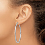 Sterling Silver Hoop Earrings with Diamond Cut Texture and Polished Finish, Medium Hinged Design