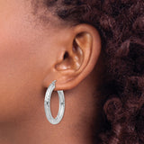 Sterling Silver Hoop Earrings, Thick Round Hoops with Diamond Cut Textured Finish