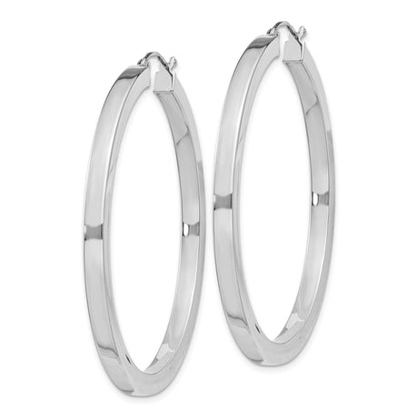 Sterling Silver Hoop Earrings, Medium to Large Polished Rhodium-Finish Tube Design for Women