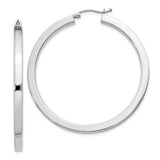 Sterling Silver Hoop Earrings, Medium to Large Polished Rhodium-Finish Tube Design for Women