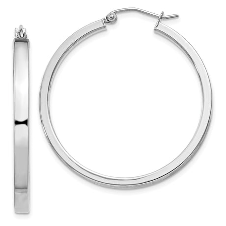 Sterling Silver Hoop Earrings, Polished Flat Edge, Rhodium Plated Modern Minimalist Design