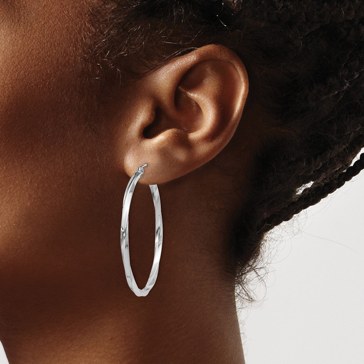 Sterling Silver Hoop Earrings, Large Twisted Design with Smooth Polished Finish