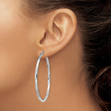 Sterling Silver Twisted Hoop Earrings, Lightweight Rhodium Plated, Classic Minimalist Style