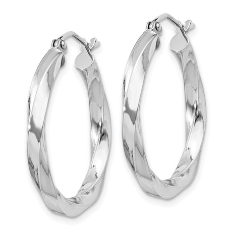 Sterling Silver Twisted Hoop Earrings, Lightweight High Shine Rhodium Plated Hoops for Women