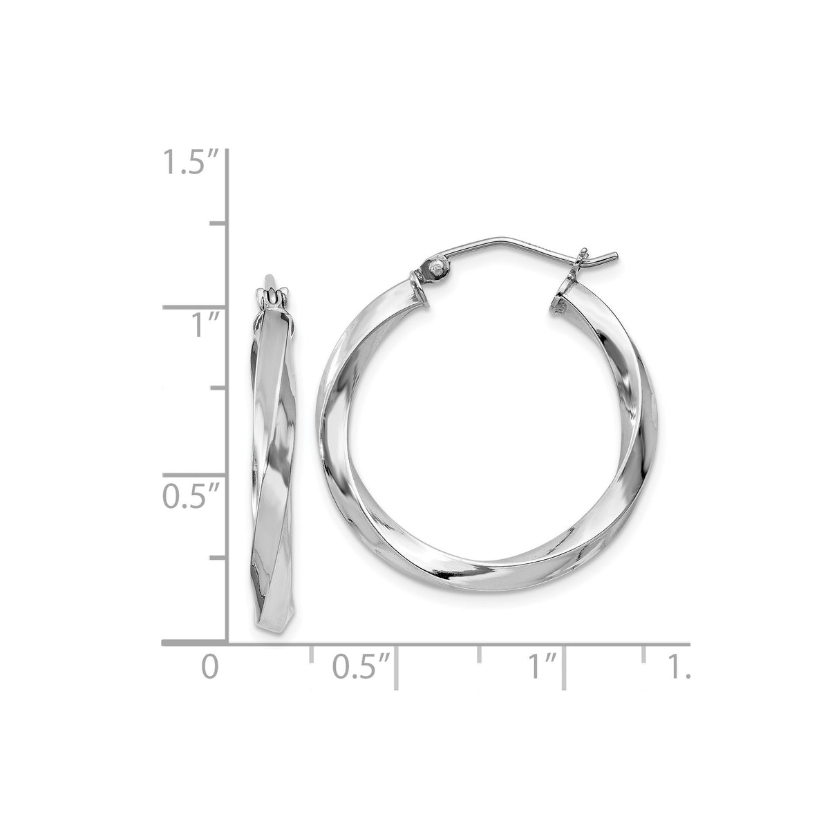 Sterling Silver Twisted Hoop Earrings, Lightweight High Shine Rhodium Plated Hoops for Women
