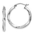 Sterling Silver Twisted Hoop Earrings, Lightweight High Shine Rhodium Plated Hoops for Women