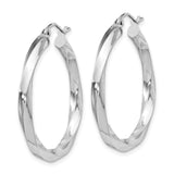 Sterling Silver Twisted Hoop Earrings, Rhodium Plated with Sleek Modern Design