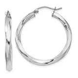 Sterling Silver Twisted Hoop Earrings, Rhodium Plated with Sleek Modern Design