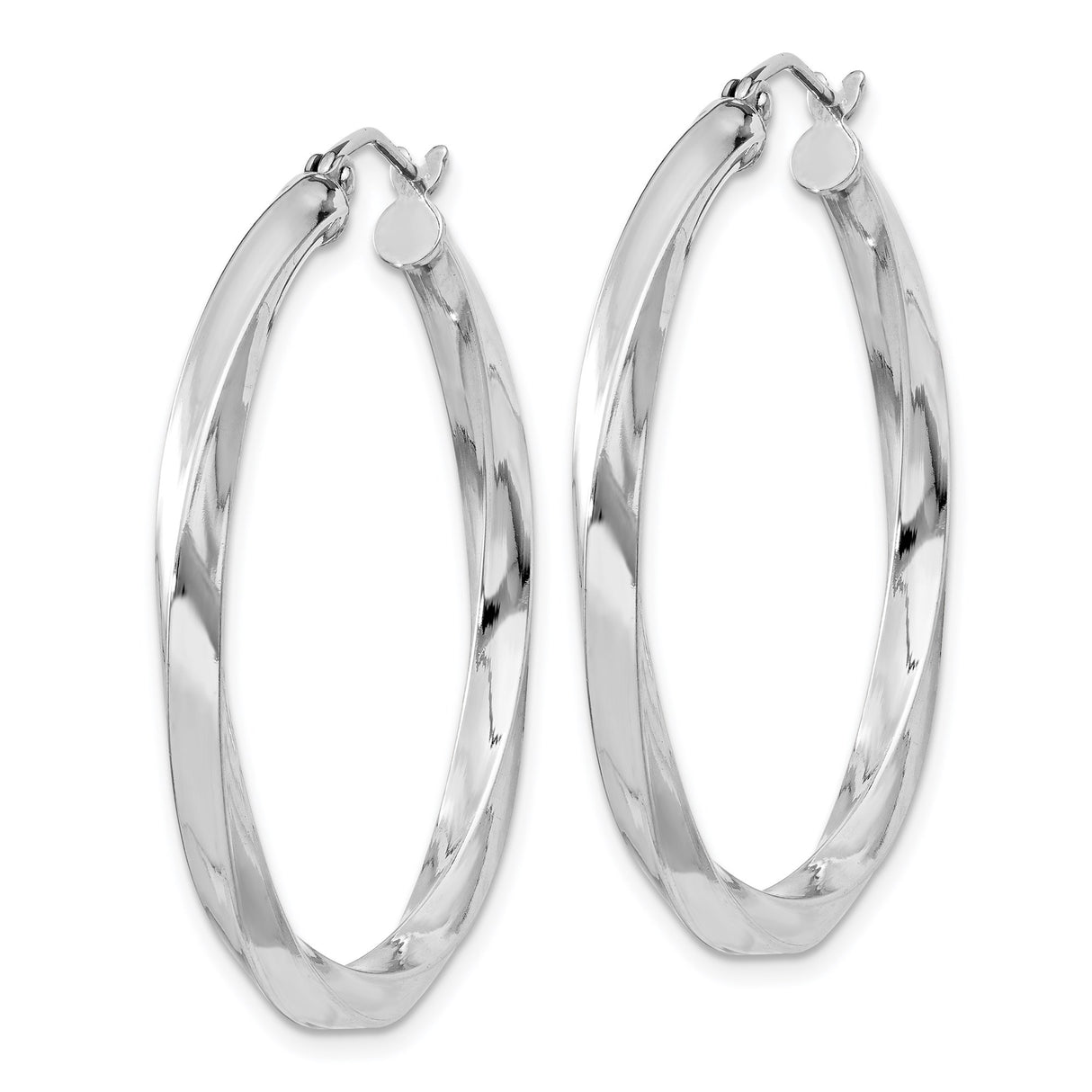 Sterling Silver Twisted Hoop Earrings, Lightweight Rhodium Plated Minimalist Design