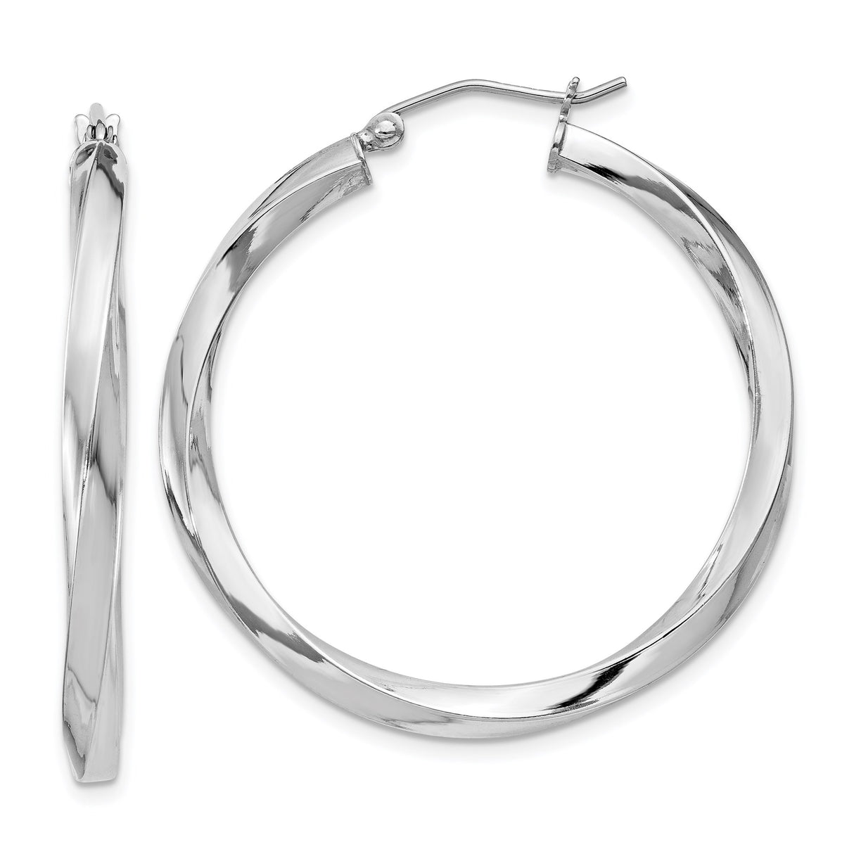 Sterling Silver Twisted Hoop Earrings, Lightweight Rhodium Plated Minimalist Design