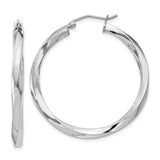 Sterling Silver Twisted Hoop Earrings, Lightweight Rhodium Plated Minimalist Design