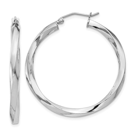 Sterling Silver Twisted Hoop Earrings, Lightweight Rhodium Plated Minimalist Design