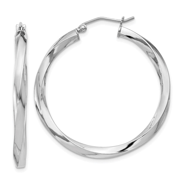 Sterling Silver Twisted Hoop Earrings, Lightweight Rhodium Plated Minimalist Design