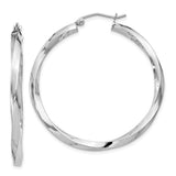 Sterling Silver Twisted Hoop Earrings with Polished Finish and Wave Design