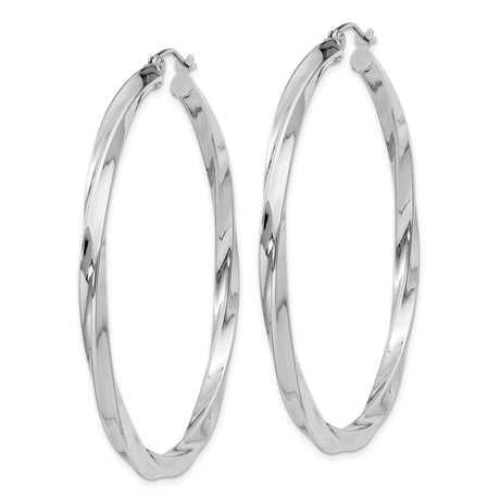 Sterling Silver Twist Hoop Earrings, Rhodium Plated, Lightweight Modern Minimalist Design for Women