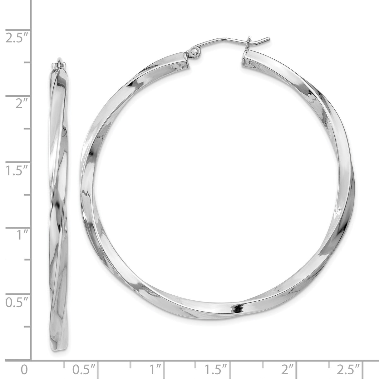 Sterling Silver Twist Hoop Earrings, Rhodium Plated, Lightweight Modern Minimalist Design for Women