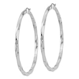 Sterling Silver Twisted Hoop Earrings, Lightweight Rhodium Plated with Polished Finish