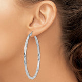 Sterling Silver Twisted Hoop Earrings, Lightweight Rhodium Plated with Polished Finish