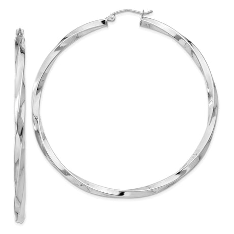 Sterling Silver Twisted Hoop Earrings, Lightweight Rhodium Plated with Polished Finish