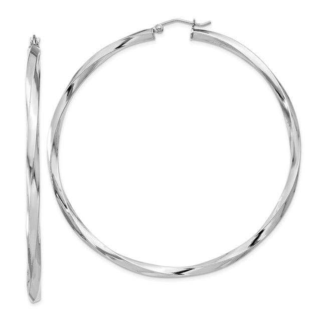 Sterling Silver Twisted Hoop Earrings, Lightweight Polished Modern Design for Women