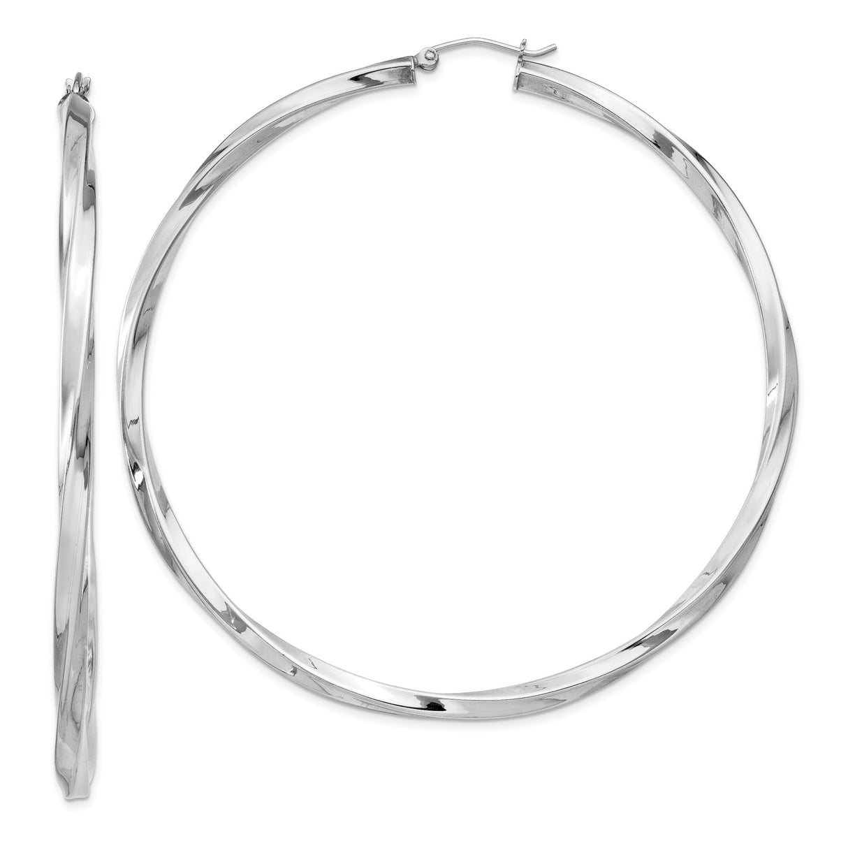 Sterling Silver Hoop Earrings, Large Twisted Design, Lightweight Polished Modern Style