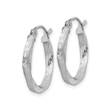 Sterling Silver Twisted Hoop Earrings with Diamond Cut Texture, Rhodium Plated Lightweight Design