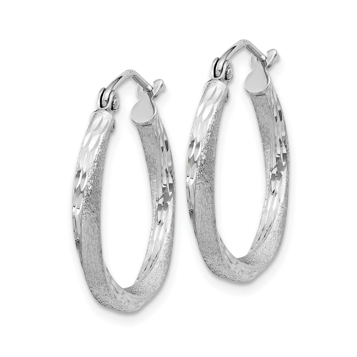 Sterling Silver Hoop Earrings with Diamond Cut and Brushed Finishes, Latch Back Classic Style