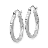 Sterling Silver Hoop Earrings with Diamond Cut and Brushed Finishes, Latch Back Classic Style