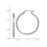 Sterling Silver Hoop Earrings with Diamond Cut Satin Finish and Textured Twist Design