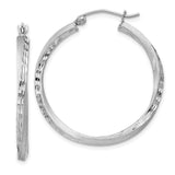 Sterling Silver Hoop Earrings with Diamond Cut Satin Finish and Textured Twist Design