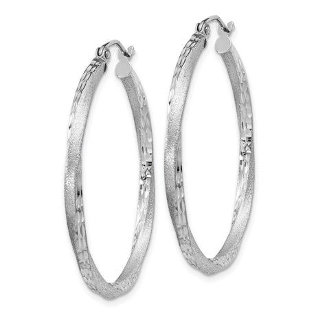 Sterling Silver Hoop Earrings, Polished and Textured Round Hoops with Diamond Cut Finish