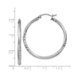 Sterling Silver Hoop Earrings, Polished and Textured Round Hoops with Diamond Cut Finish