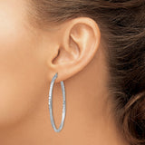 Sterling Silver Hoop Earrings, Textured with Diamond Cut Finish, Lightweight Modern Style for Women