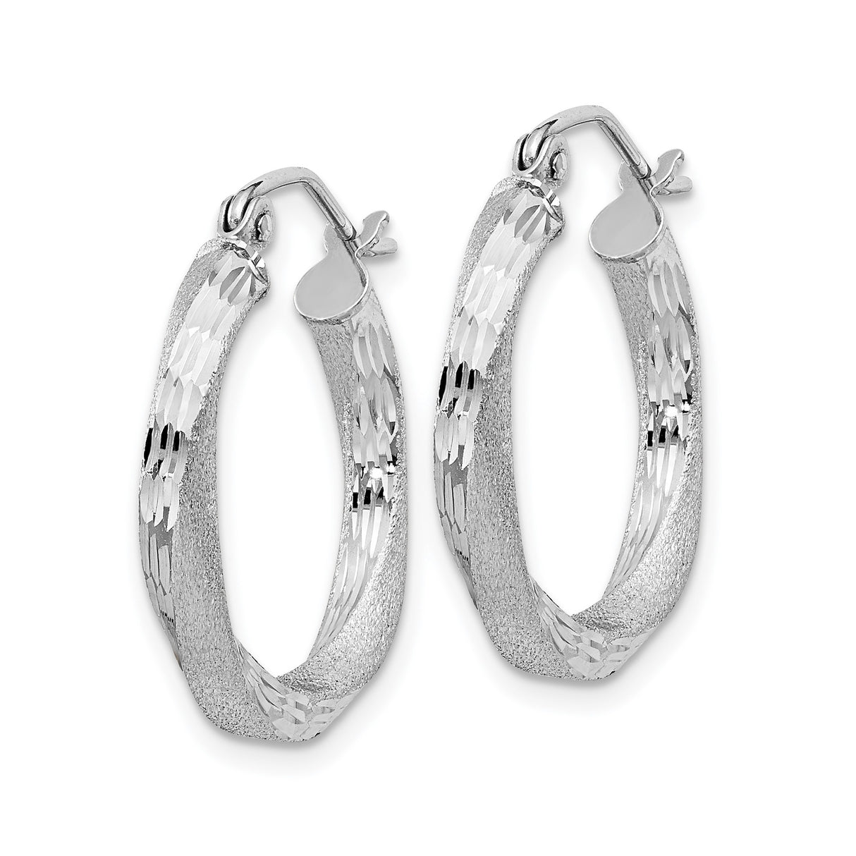Sterling Silver Hoop Earrings with Twisted Satin and Polished Finish, Lightweight Hinged Design