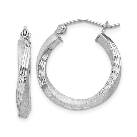 Sterling Silver Hoop Earrings with Twisted Satin and Polished Finish, Lightweight Hinged Design