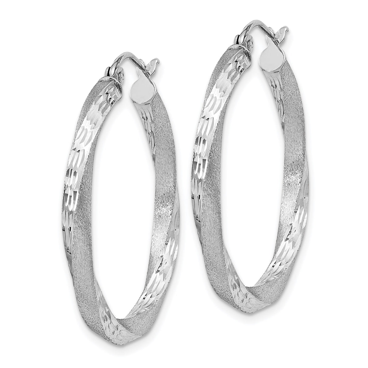 Sterling Silver Twisted Hoop Earrings with Diamond Cut Textured Finish, Polished Matte Design