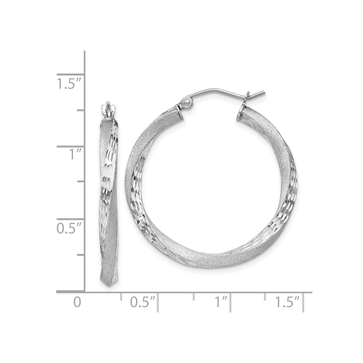 Sterling Silver Twisted Hoop Earrings with Diamond Cut Textured Finish, Polished Matte Design