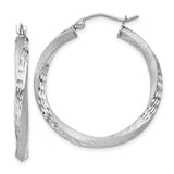 Sterling Silver Twisted Hoop Earrings with Diamond Cut Textured Finish, Polished Matte Design