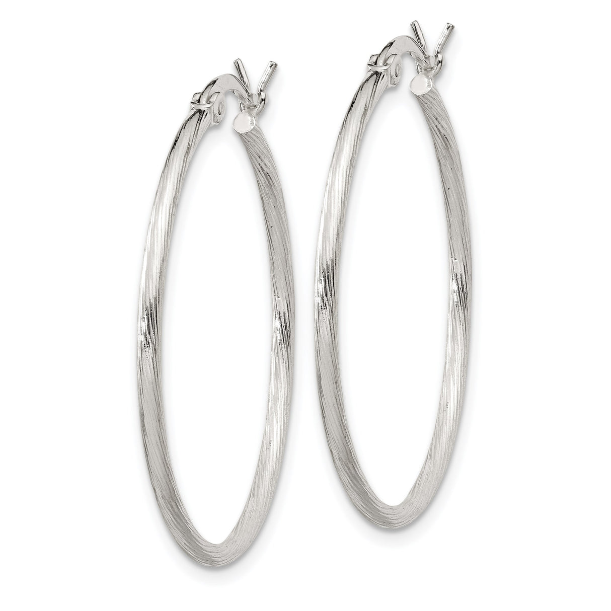 Sterling Silver Hoop Earrings, Textured Brushed Finish, Lightweight Classic Round Design